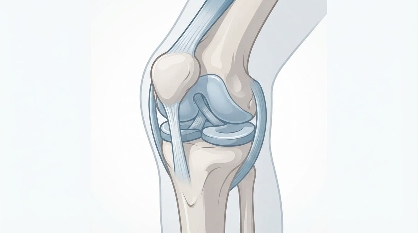 Illustration d'un genou humain montrant le cartilage et le ménisque.