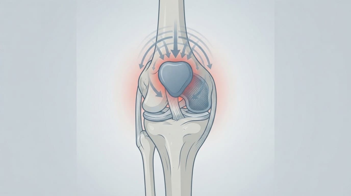 Illustration d'une rotule et d'un genou en bleu ardoise.