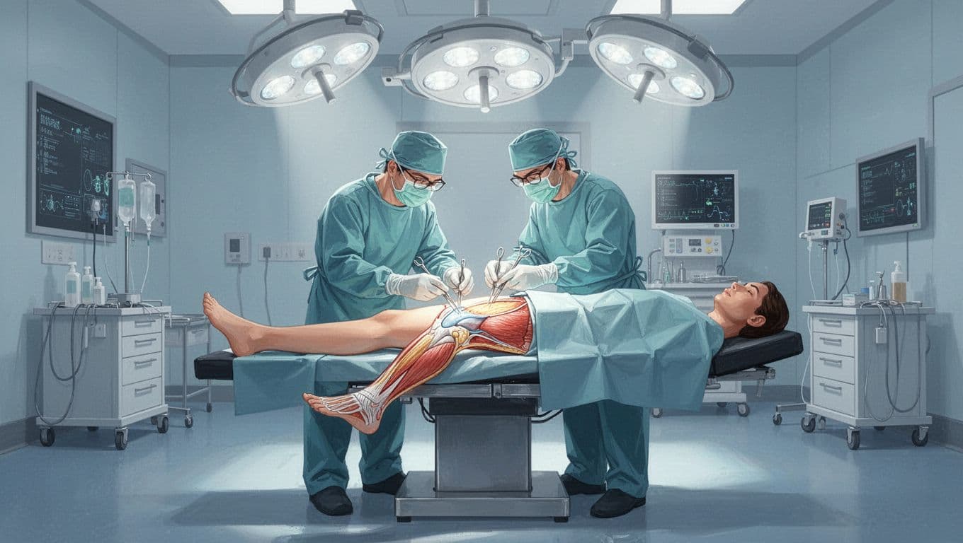 Illustration d'un genou montrant une intervention sur le cartilage.