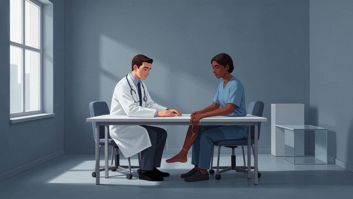 Un médecin échange avec un patient souffrant du genou.