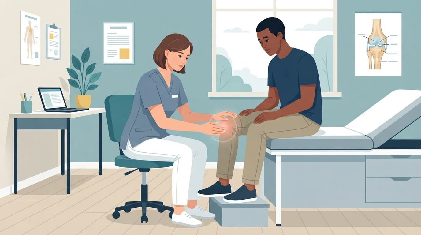 Un médecin échange avec une patiente au sujet d'une douleur au genou.