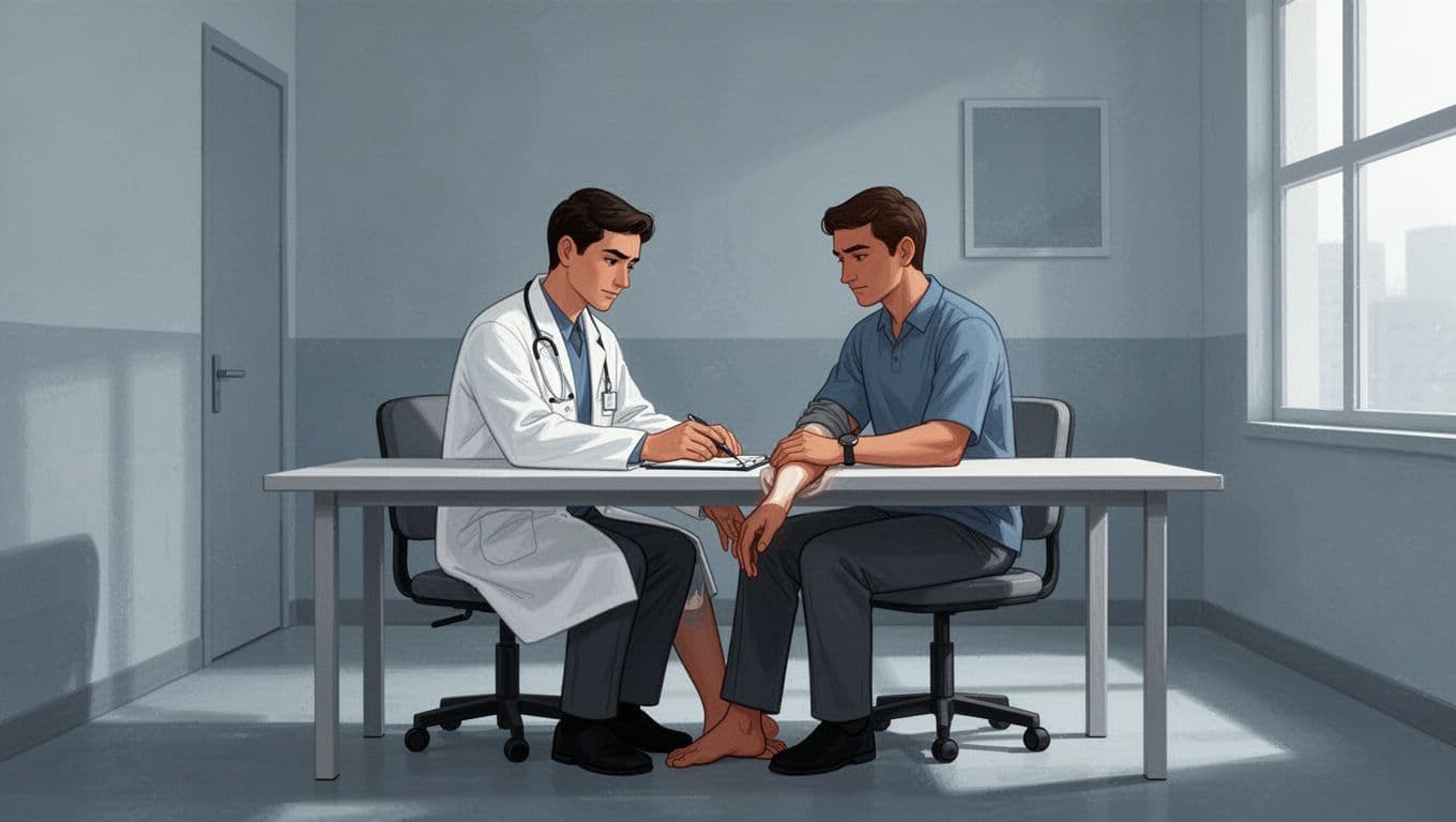 Un médecin examine le genou d'une patiente assise.