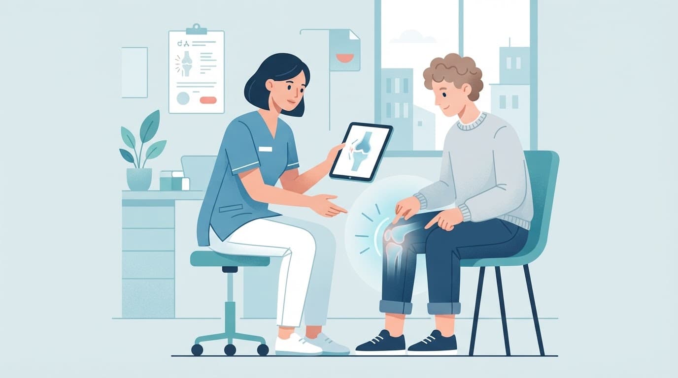 Une personne consulte un médecin au sujet de son genou.