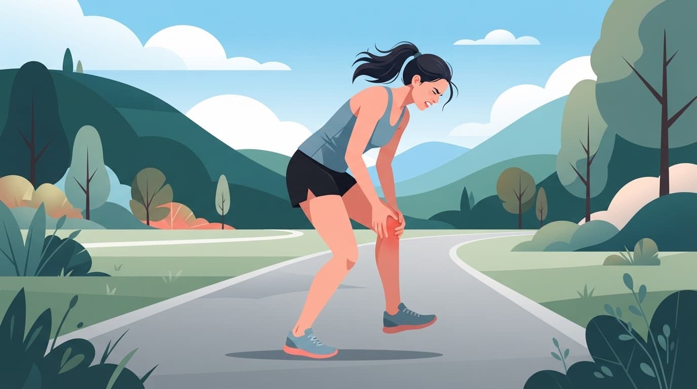 Un coureur tient son genou douloureux sur un chemin de course.
