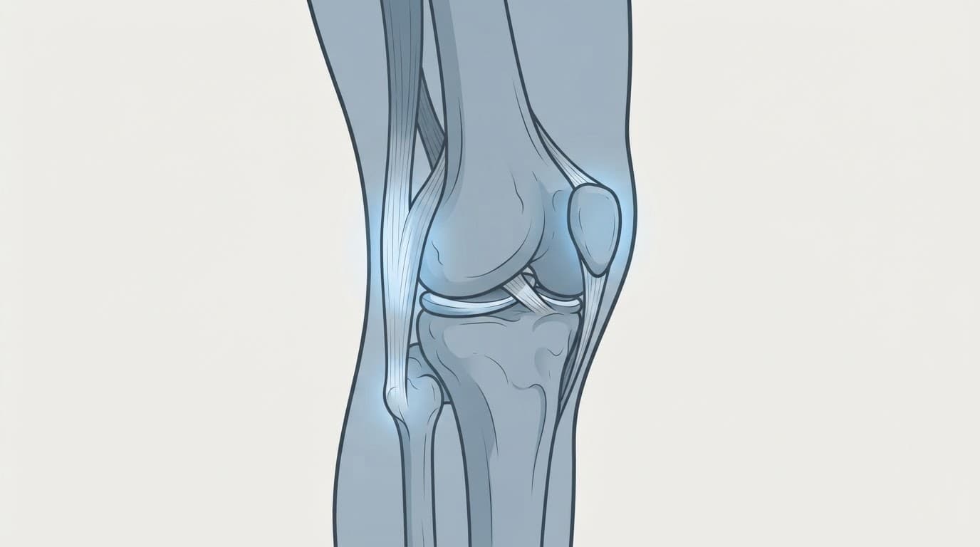 Illustration anatomique d'un genou humain montrant les zones de douleur sur son côté externe.