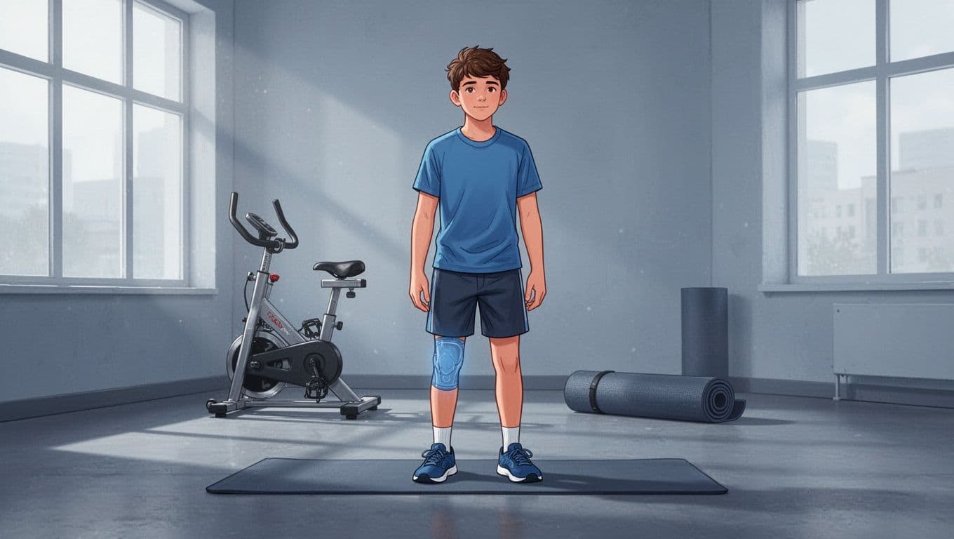 Un adolescent s'entraîne sur un appareil de cardio, avec un équipement d'exercice doux derrière lui.