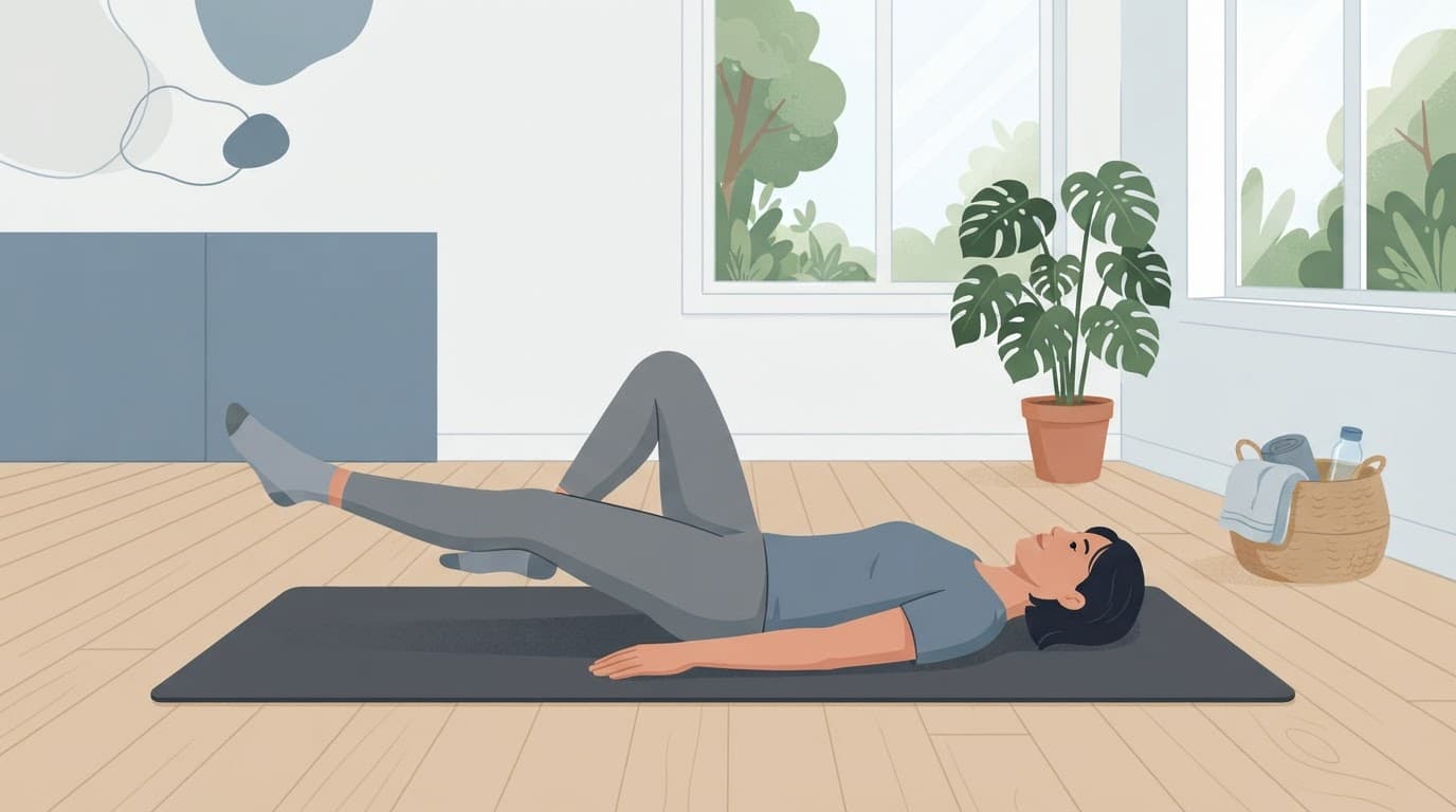 Une personne fait un exercice doux pour renforcer ses jambes sur un tapis de yoga.