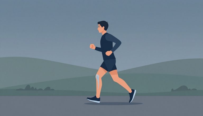 Coureur montrant une irritation bleue sur le côté externe du genou droit.