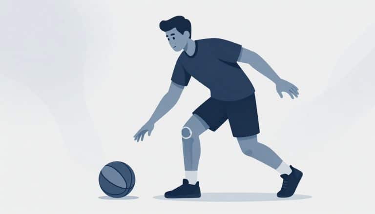 Un basketteur atterrit sur un pied, avec une illustration de la rotule déplacée.