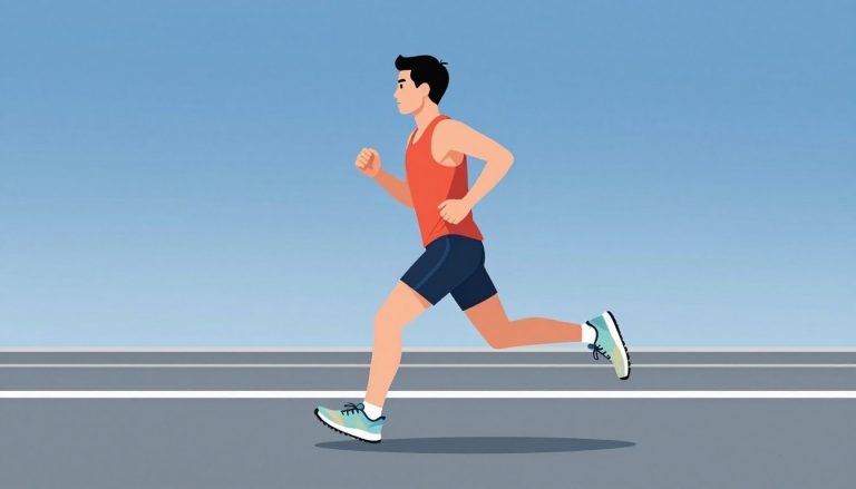 Un coureur en mouvement porte des chaussures de running légèrement usées.