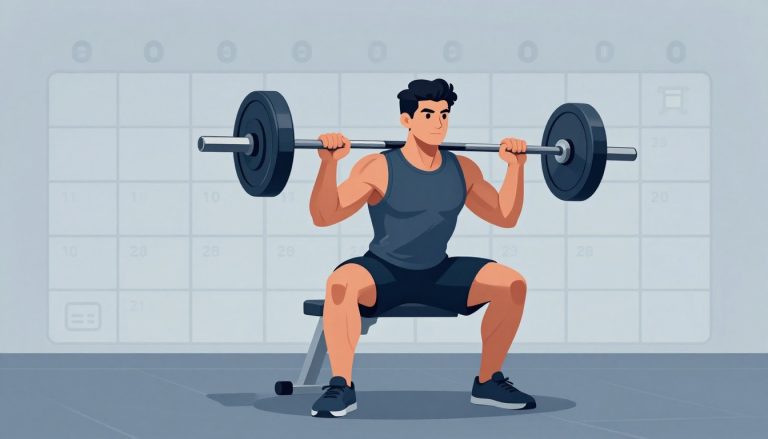 Un athlète soulève une barre sur un banc dans une salle de sport moderne.
