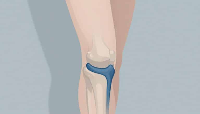 Illustration d’un genou légèrement fléchi avec le ligament interne coloré en bleu.