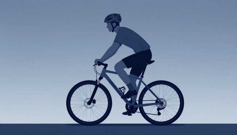 Un cycliste règle la selle d’un VTT, le talon posé sur la pédale basse.
