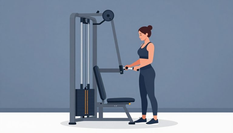 Une femme règle le siège d’une presse à jambes dans une salle de sport.