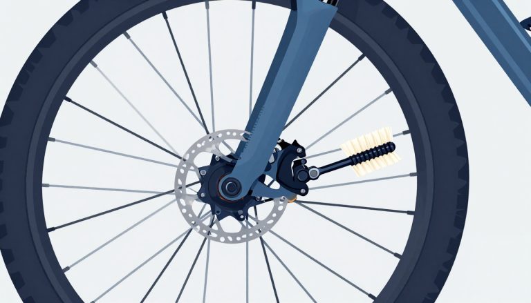 Étrier de VTT ouvert avec une plaquette neuve, une clé hexagonale et une brosse.