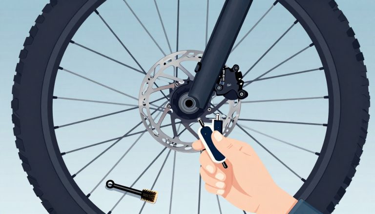Un étrier Shimano avec des plaquettes neuves, une clé hexagonale et une brosse.