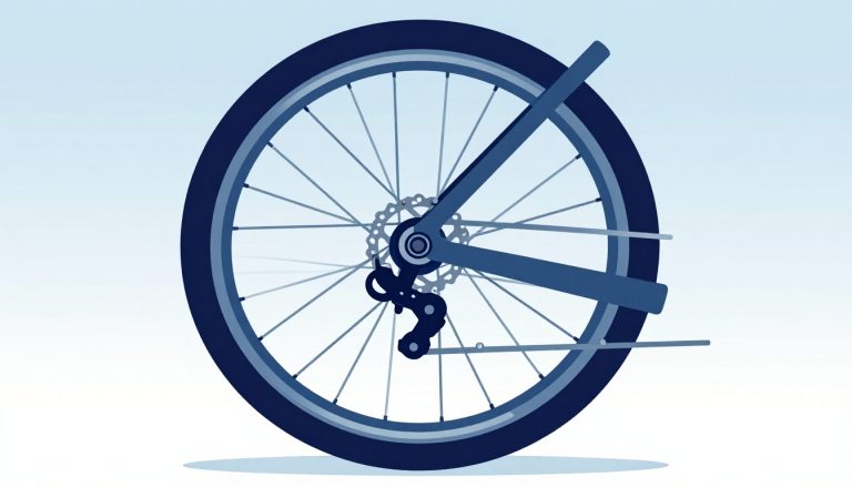 Une main gantée redresse le disque de frein d’une roue VTT avec un outil.
