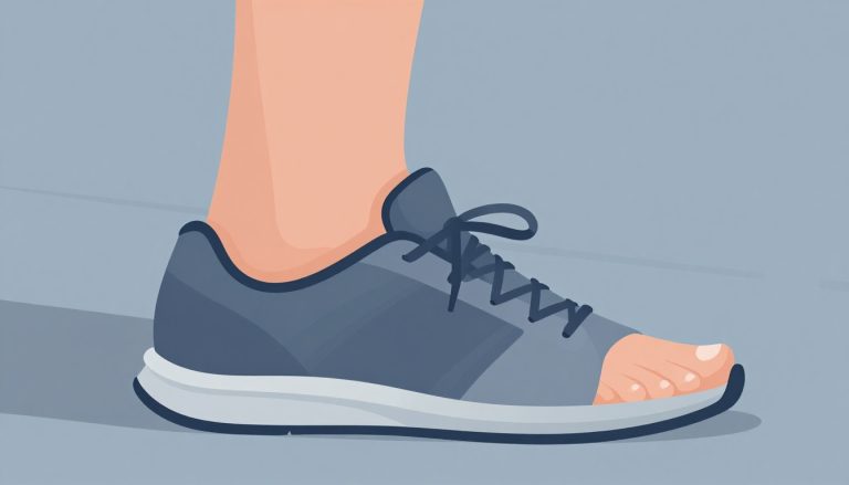 Un pied droit dans une chaussure de running, avec les orteils libres et le talon bien calé.