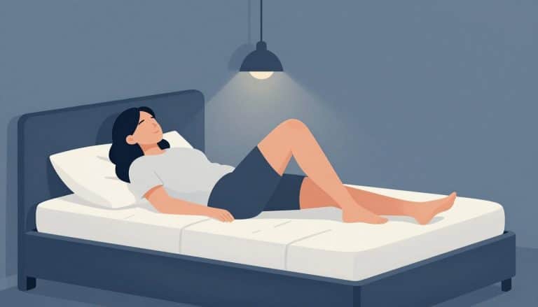 Femme allongée avec le genou droit surélevé par un coussin
