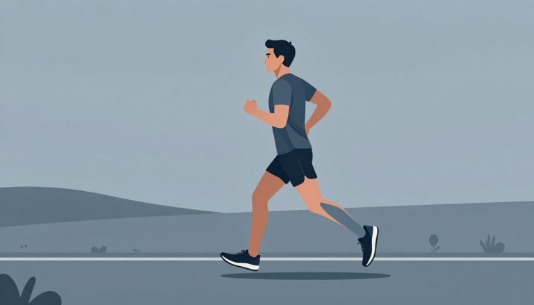 Coureur de profil avec la bandelette ilio-tibiale du genou droit discrètement mise en évidence.