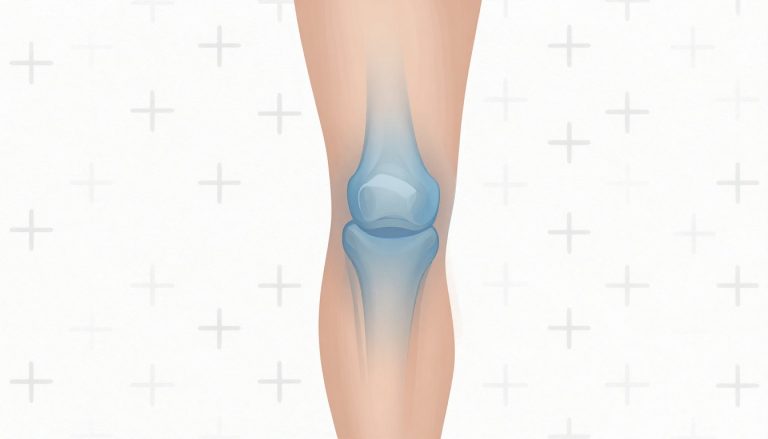 Illustration d’un genou de profil avec un gonflement bleu autour de l’articulation.