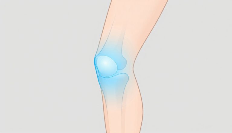 Illustration d’un genou de profil avec une zone bleue signalant un gonflement.