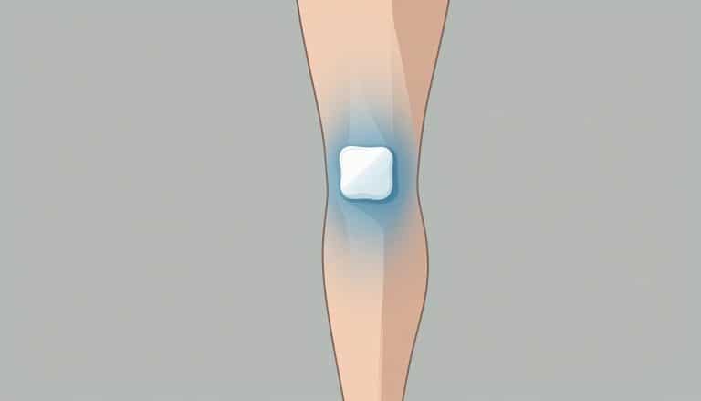 Vue latérale d’une jambe avec une poche de glace derrière le genou.
