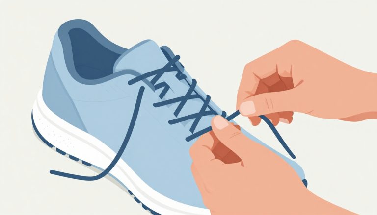 Une main resserre les lacets d’une chaussure de running selon la technique du verrouillage du talon.