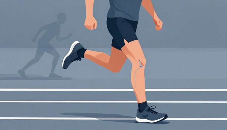 Un coureur sur une piste, le genou droit légèrement mis en évidence.