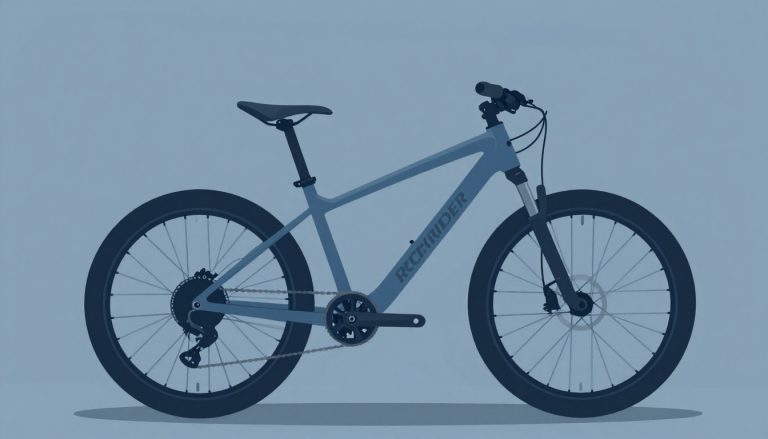 VTT Rockrider 340 debout, avec le guidon serré à l’aide d’une clé hexagonale.
