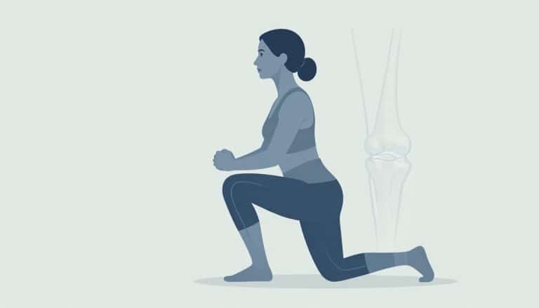 Une femme réalise un squat sur une jambe, avec les muscles de la cuisse mis en évidence.