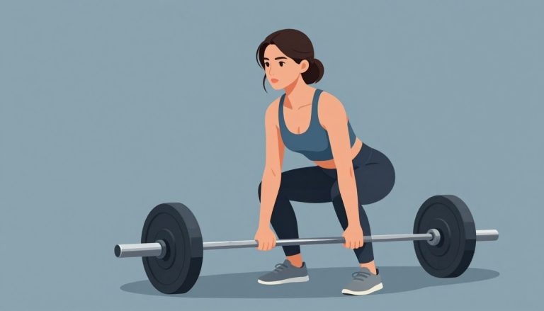 Une femme fait un squat avec des haltères dans une salle de sport moderne.