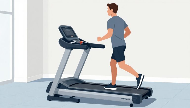 Un homme soulève la plateforme d’un tapis Domyos gris dans une salle claire.