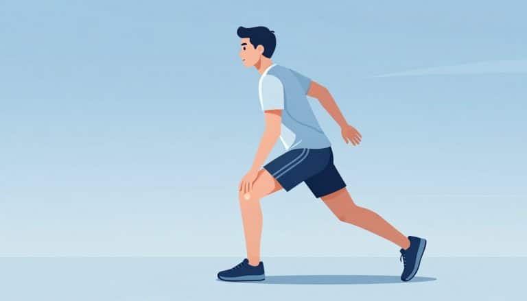 Un coureur se tient le genou droit pendant une pause.