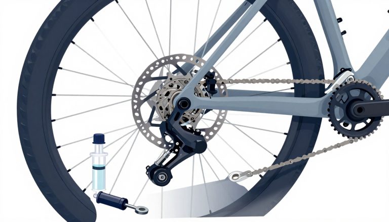 Frein hydraulique de VTT avec seringue d’huile minérale et valve de purge ouverte.