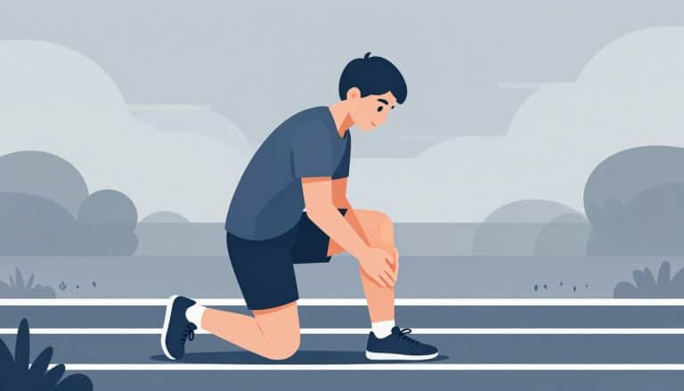 Un jeune sportif soutient un genou légèrement gonflé sous la rotule.
