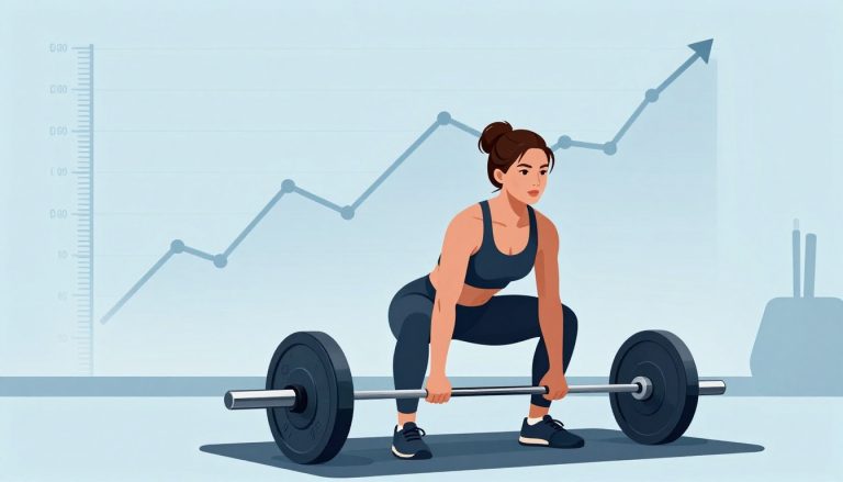 Une athlète soulève une barre dans une salle de sport lumineuse.