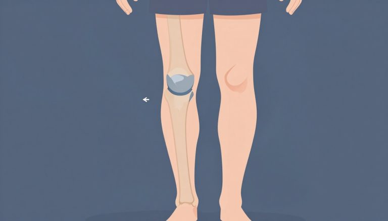 Genou fléchi avec les ligaments croisés mis en évidence en bleu.