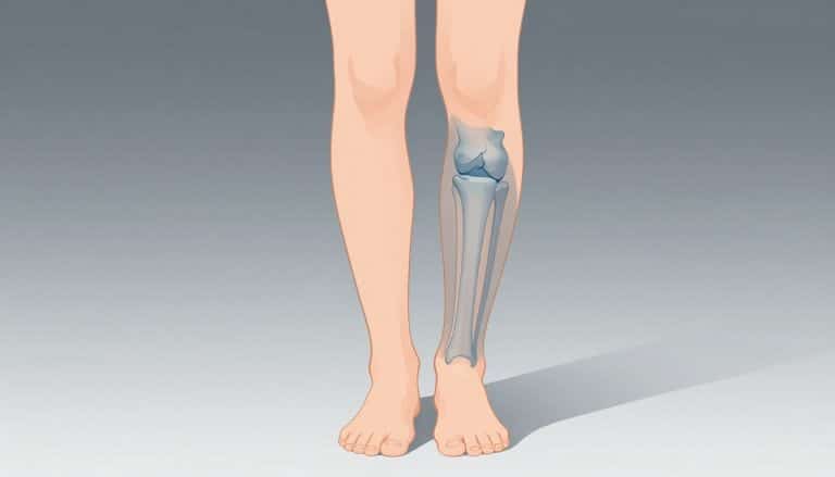 Illustration d’une jambe montrant le genou et ses ligaments sous un voile bleu.