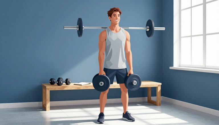 Un homme soulève une barre dans une salle de sport lumineuse.