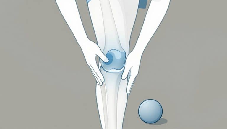 Illustration d’un genou avec le ménisque en bleu, soutenu par une main gantée.