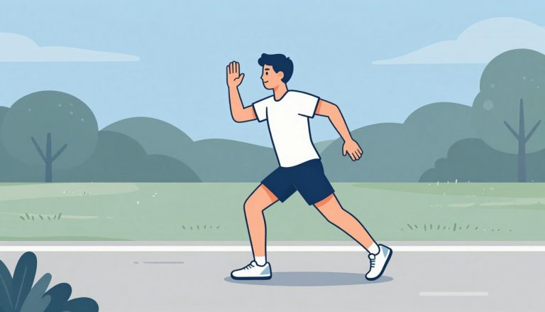 Un coureur étire une jambe sur un chemin de parc.