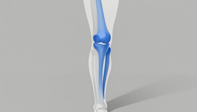 Illustration d’un genou de profil avec les ligaments collatéraux surlignés en bleu.