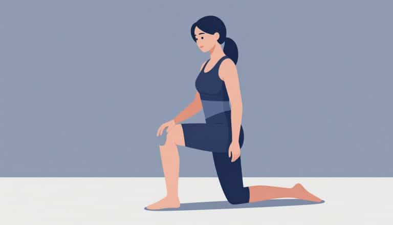 Une femme sportive soutient son genou droit après un mouvement de rotation.
