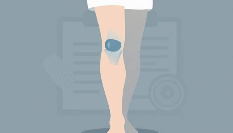 Illustration d’un genou avec un gonflement bleu au-dessus de la rotule.