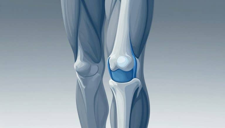 Genou droit fléchi avec ligament interne coloré en bleu et poche de glace sur le côté.