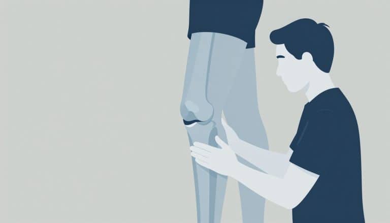 Une kinésithérapeute guide l’étirement du genou d’un patient assis.