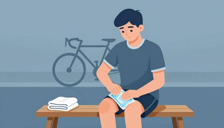 Un adolescent applique une poche de glace sur son genou droit.