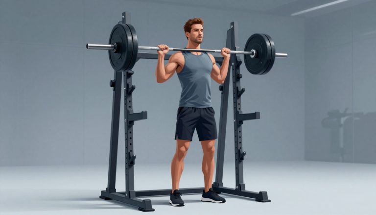 Un athlète tient une barre chargée dans une salle de sport moderne.