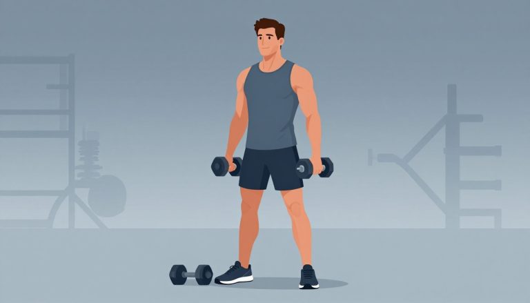 Un homme athlétique tient un haltère dans une salle de sport moderne.